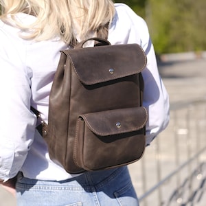 Compact leather backpack for women with initials, Minimalist bag, Small backpacks, City bag, Mothers&#39;s day gift, Gift for her, Made Ukraine
