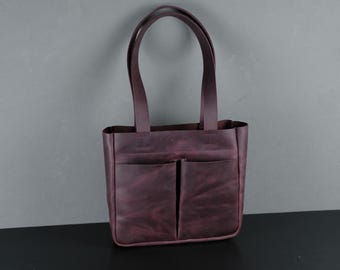 Personalized Leather Tote Bag - Handmade Crazy Horse Leather Handbag