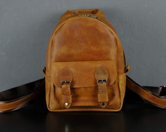 Handmade Crazy Horse Leather Backpack, Personalized City Rucksack