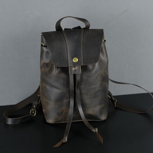 Personalized Handmade Leather Mini Backpack for Women, Vintage Crazy Horse Leather Rucksack, Custom Lightweight Everyday Bag, Gift for Her