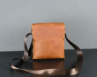 Personalized Leather Crossbody Bag, Handmade Slim Shoulder Purse, Gift for Him