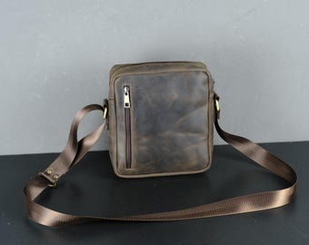 Personalized Full Grain Leather Crossbody Bag, Handmade Shoulder Bag