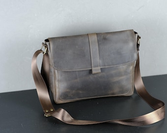 Personalized Leather Messenger Bag, Handmade Crossbody Shoulder Satchel