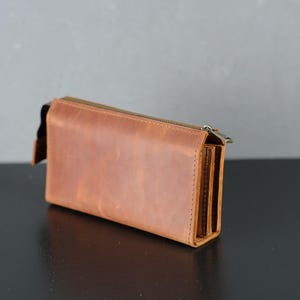 Cartera de cuero personalizada, cartera larga con cremallera hecha a mano, monedero de cuero grabado personalizado, cartera grande de cuero, regalo para ella