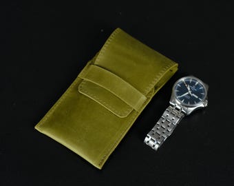 Personalized Leather Watch Case, Handmade Watch Travel Pouch, Custom Pocket Watch Holder, Leather Strap Case, Luxury Gift for Him
