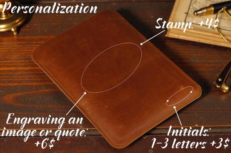 Funda de cuero para MacBook – Funda para portátil Air Pro de 13", 14", 15" y 16" M1, M2 y M3 – Funda de cuero personalizada y hecha a mano – Regalo personalizado imagen 8