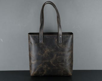 Personalized Leather Tote Bag for Women, Handmade Full Grain Shoulder Bag, Large Leather Purse with Zipper, Everyday Leather Gift