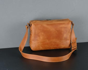 Personalized Leather Messenger Bag, Handmade Full-Grain Vintage Satchel