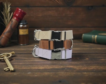 Personalized Full Grain Leather Dog Collar, Metal Buckle, Handmade