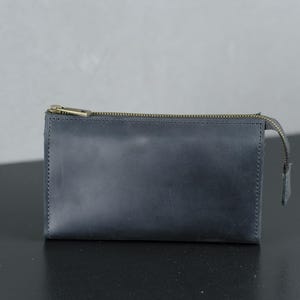 Cartera de cuero personalizada, billetera larga hecha a mano con cremallera, tarjetero fino de cuero, billetera grabada personalizada, regalo de cuero unisex.