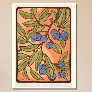 Wall Art Poster - Blaubeerstrauch - Zeitgenössisches Botanisches Blumen Modernes Bauernhaus Malerisches Wanddekor Geschenk