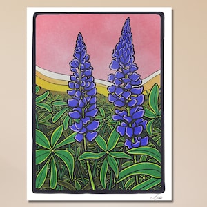 Wall Art Poster - Lupine Flower - Contemporary Botanical Floral Modern Farmhouse Scenic Wall Decor