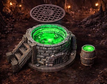 Plague Well W/ Barrel LEDS – Fantasy | 3D Printed Scatter | Tabletop RPG D&D | Daggerheart (UNPAINTED)