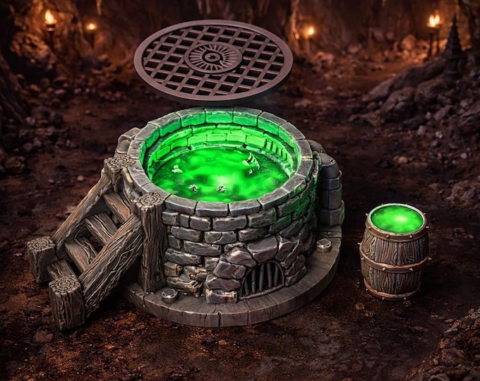 Plague Well W/ Barrel LEDS – Fantasy | 3D Printed Scatter | Tabletop RPG D&D | Daggerheart (UNPAINTED)
