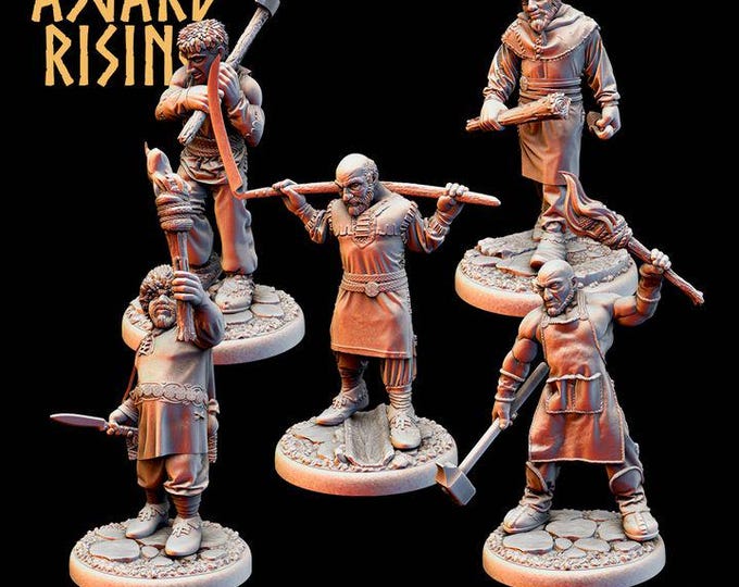 Male Villagers & Militia Miniatures | DND NPC Set | Fantasy Townfolk | Resin RPG Miniatures | DaggerHeart | Tabletop Characters