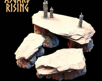 Stone Seats & Stone Table Set | 3-Piece Resin Terrain | Asgard Rising 32mm DnD Pathfinder | Unpainted