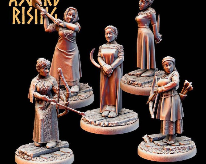 Female Villagers & Militia Miniatures | DND NPC Set | Fantasy Townfolk | Resin RPG Miniatures | Medieval Women | Tabletop Characters