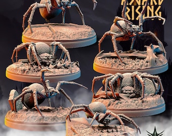 6 Piece Set Cave-Lurking Spiders - 32mm Resin DnD Miniatures - Asgard Rising | Unpainted