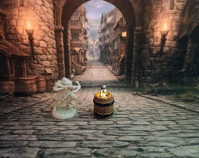 Lantern on a barrel LED Fantasy Terrain | 3D Printed Scatter | Tabletop RPG DnD Daggerheart (UNPAINTED)