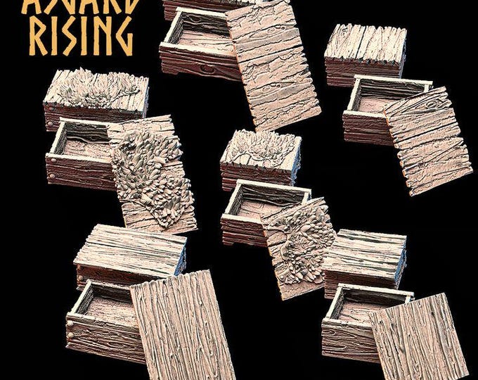 Wooden Treasure Chests Terrain Set | DND Loot Props | Fantasy Mimic Chest Scatter | Resin RPG Terrain | Tabletop Accessories | Unpainted