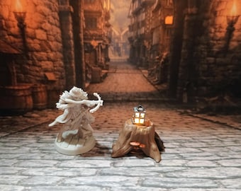Lantern on a stump LED Fantasy Terrain | 3D Printed Scatter | Tabletop RPG DnD Daggerheart (UNPAINTED)