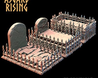 Cemetery Graves with Fence – 32mm Resin Terrain Set, 12 Gothic Graveyard Pieces, Unpainted DnD Tabletop Scenery