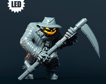LED Scarecrow Resin Miniature, Light-Up Halloween Pumpkin Boss, Moonshine Miniatures 32mm DnD Pathfinder, Unpainted