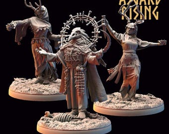 Raven Clan Priestesses & Hofgothi Miniatures | DnD, Daggerheart, Pathfinder RPG Set | 32mm Tabletop Figures | Unpainted Resin