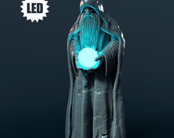 LED Mage Statue Resin Terrain, Glowing Wizard Orb, Moonshine Miniatures DnD Pathfinder, Unpainted