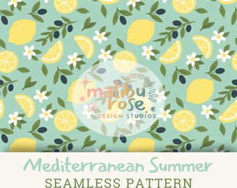 Italian Summer Lemon Seamless Pattern: Mediterranean Fabric Print (Digital Download)
