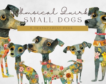 Quirky Dog Clipart | Whimsical Small Dog PNG Images (Digital Download)