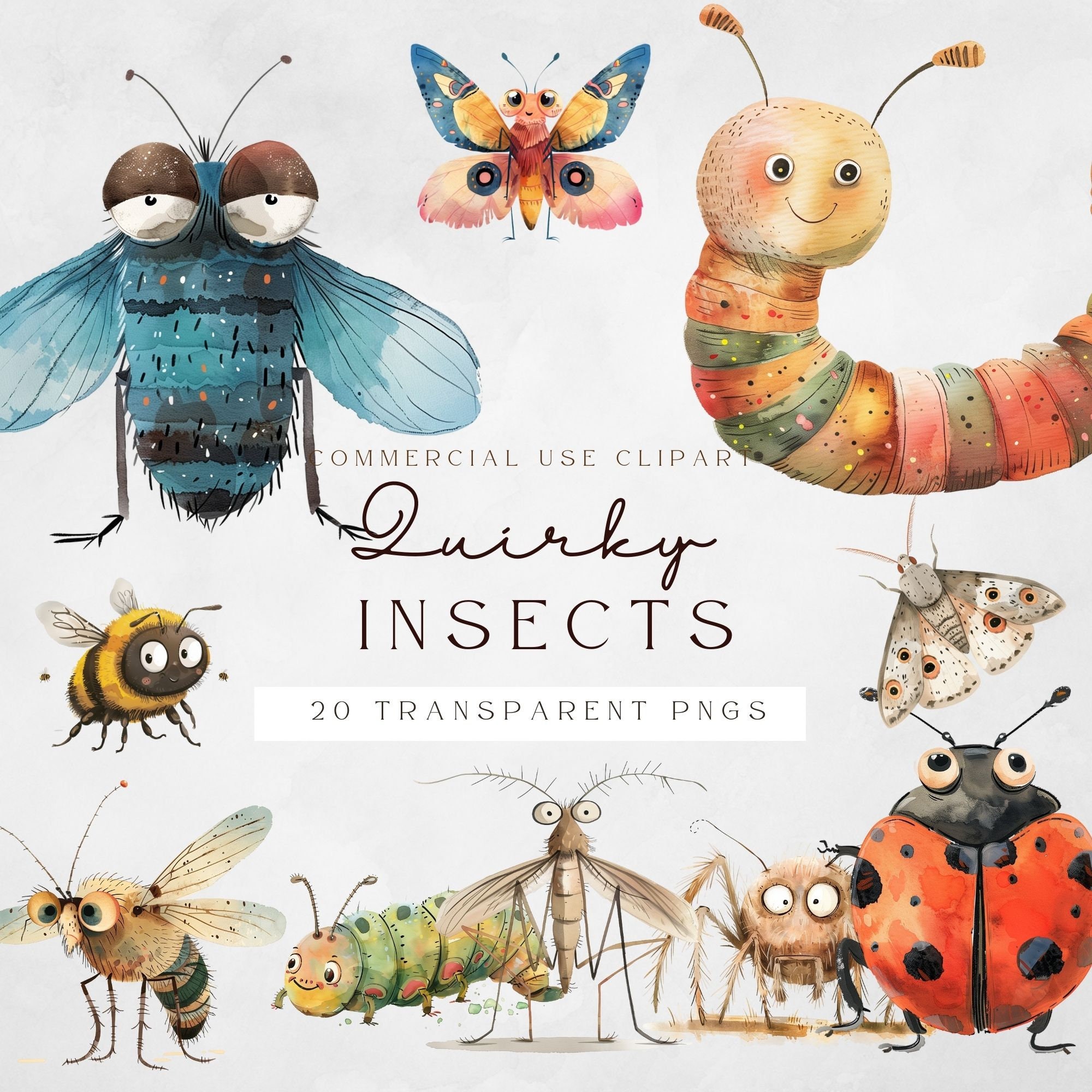 Cute as a Bug | Quirky Insect Clipart Illustrations | Funny Insects | Cute Bug Insect Art | Card Making