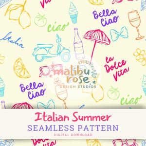Italienischer Sommer Muster zum ausdrucken, la dolce vita Muster, sizilianische Küste png, Stoffdruck Muster, sofortiger Download