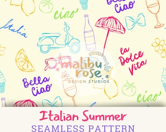 Italian summer seamless pattern, la dolce vita pattern, amalfi coast png, pattern for fabric printing, Sicilian summer, instant download