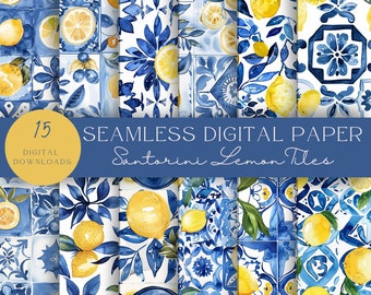 Santorini Tile Clipart | Watercolor Lemon Seamless Pattern (Digital Download)