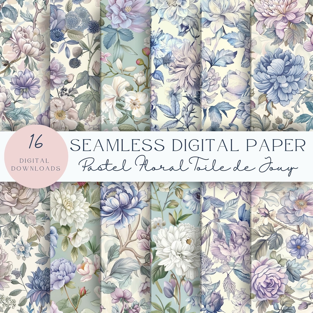 Pastel Floral Toile De Jouy Seamless Pattern | Spring Toile Background ...