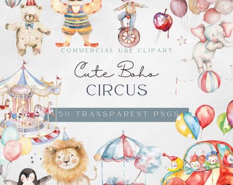 Pastel Carnival Clipart | Cute Boho Circus PNG | Carnival Food Clipart | Cute Nursery Decor | Circus Party Invitation