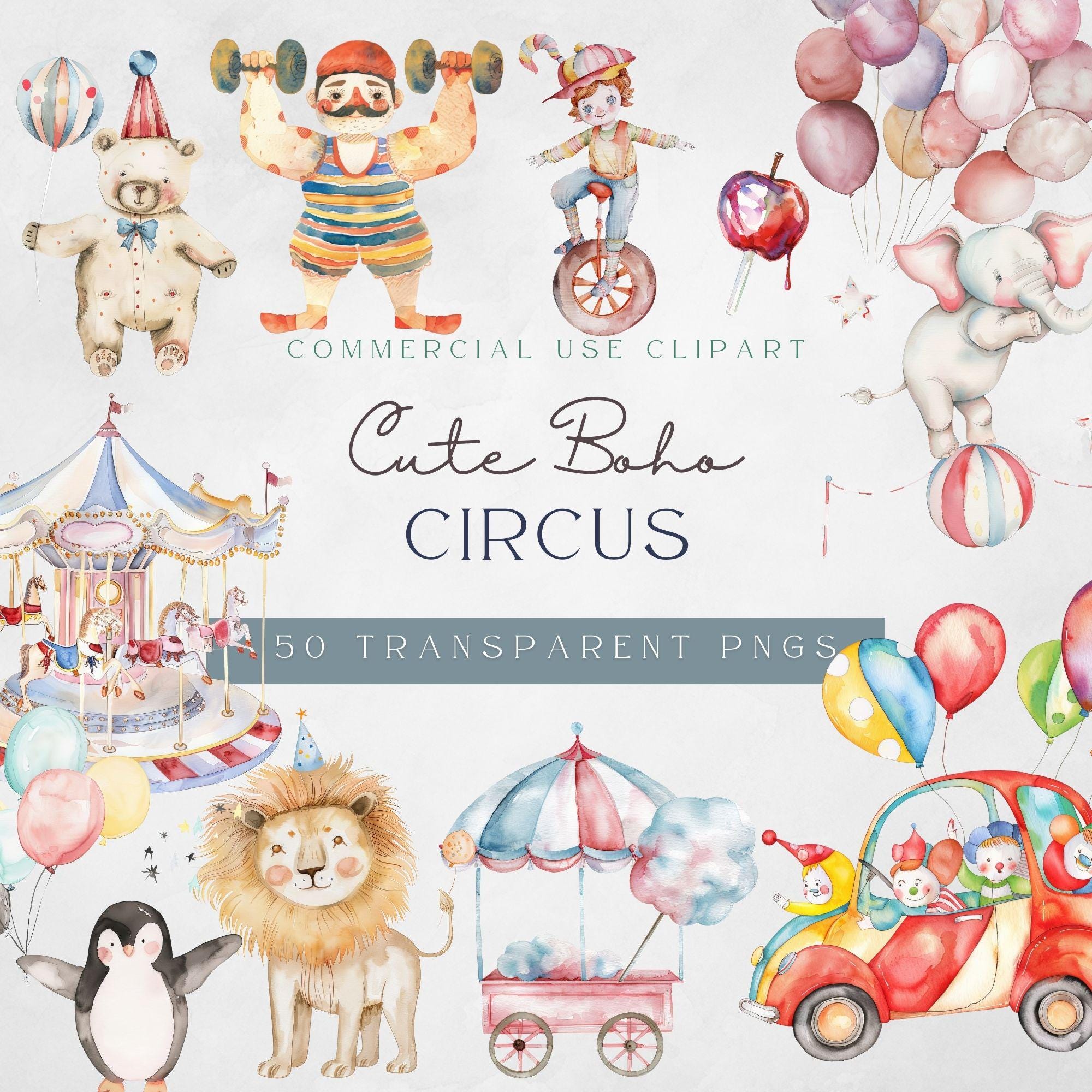 Pastel Carnival Clipart | Cute Boho Circus PNG | Carnival Food Clipart ...