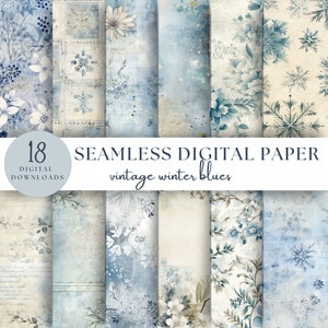 Vintage Winter blau digitales Papier, nahtloses Muster, Scrapbooking, Junk Journal, Instant Download