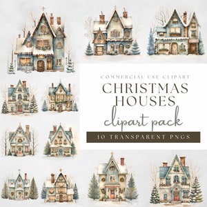 Folkie christmas houses, children’s illustration, Transparent PNG, Instant Download, Scrapbooking, Junk Journal, Commercial Use