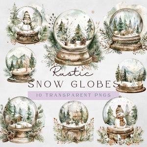 Sneeuwbol-clipart | Rustieke kerstsneeuwbol | Neutraal kerstdecor | Scandinavische kerst | Aquarel kerstclipart | Winterclipart