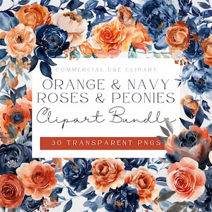 Pfingstrosen und Rosen Herbsthochzeit Blumen Clip Art | Blumen Clipart | Transparente Pngs | Gebrannte Orange und Marine Florals | Kommerzielle Nutzung