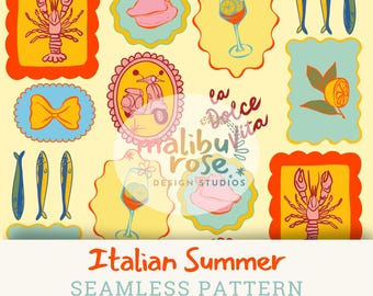 Italian Summer Seamless Pattern: Amalfi Coast Design (PNG Digital Download)
