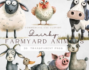 Digital Download | Quirky Farmyard Animal Clipart | Wall Art | Personal Use | Cat - Instant Download | Cute Farm Animals | Junk Journaling