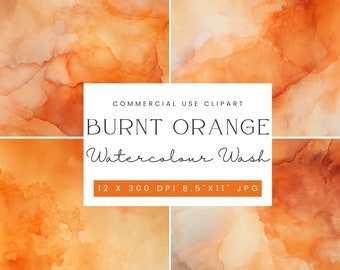 Gebranntes orange Aquarell Textur: Abstrakter Wash Hintergrund (JPG Digital Download)