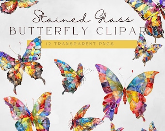 Stained Glass Butterfly Clipart | Glass Butterflies Clip art | Commercial Use | Instant Download | Junk Journaling | Digital Download