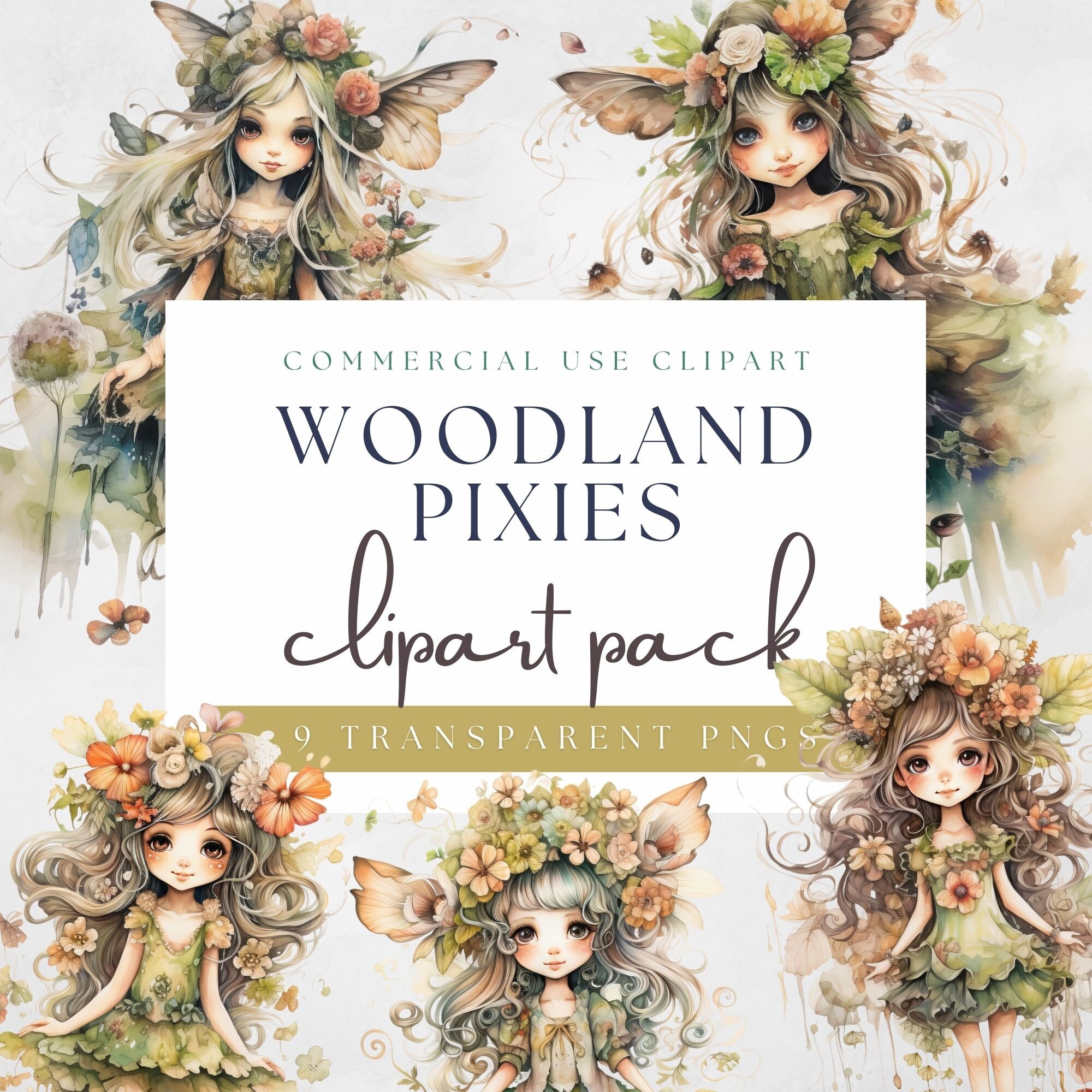 Cute Chibi Woodland Pixie Clipart, Transparent PNG, Instant Download ...