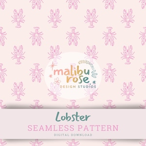 Lobster Seamless Pattern, Lobster PNG, Coastal Digital Download, Nautical Fabric Design, Summer repeating pattern,