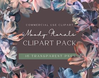 Moody Floral Clipart: Watercolor PNG Florals (Digital Download)