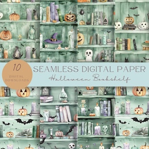 Halloween Bücherwurm Muster | Bücherwurm Herbst Muster | Halloween-Muster | Niedliches Design | Halloween-Buch Digitales Papier | Bücherwurm-Geist